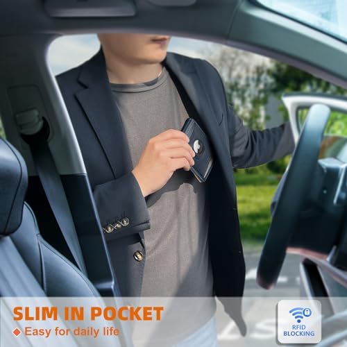 "KS Slim Front Pocket Leather Wallet - RFID Blocking, Money Clip, Gift for Men, Fits 11 Cards, Ideal for Everyday Use, A