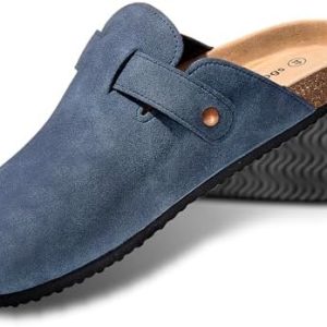 KEMISANT Comfortable Suede Mules Clogs for Nurses - Unisex Cushioned Cork Footbed Sandals - Ideal for All-Day Wear (Camb