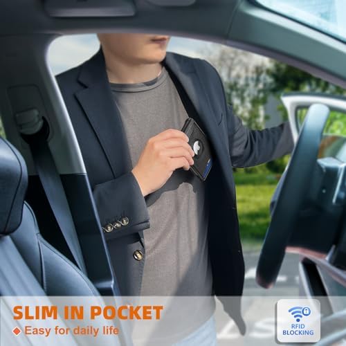 "KS Slim Front Pocket Leather Wallet - RFID Blocking, Money Clip, Gift for Men, Fits 11 Cards, Ideal for Everyday Use, A