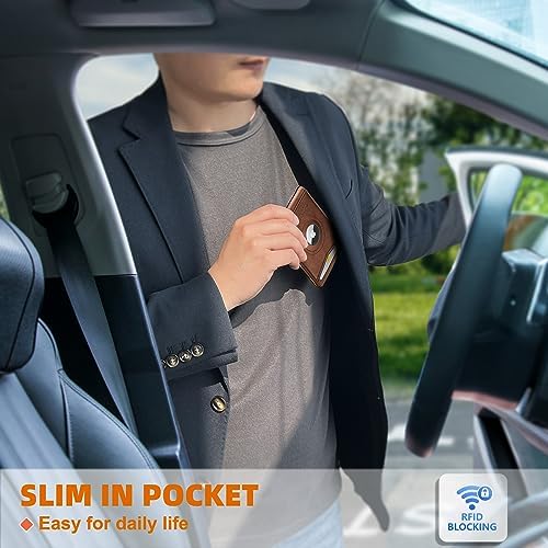 "KS Slim Front Pocket Leather Wallet - RFID Blocking, Money Clip, Gift for Men, Fits 11 Cards, Ideal for Everyday Use, A