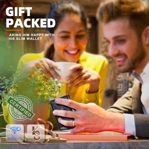 "KS Slim Front Pocket Leather Wallet - RFID Blocking, Money Clip, Gift for Men, Fits 11 Cards, Ideal for Everyday Use, A