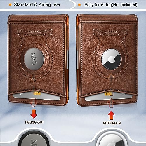 "KS Slim Front Pocket Leather Wallet - RFID Blocking, Money Clip, Gift for Men, Fits 11 Cards, Ideal for Everyday Use, A