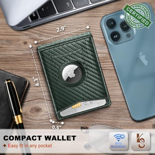 "KS Slim Front Pocket Leather Wallet - RFID Blocking, Money Clip, Gift for Men, Fits 11 Cards, Ideal for Everyday Use, A