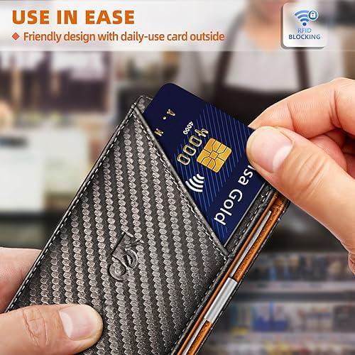 "KS Slim Front Pocket Leather Wallet - RFID Blocking, Money Clip, Gift for Men, Fits 11 Cards, Ideal for Everyday Use, A
