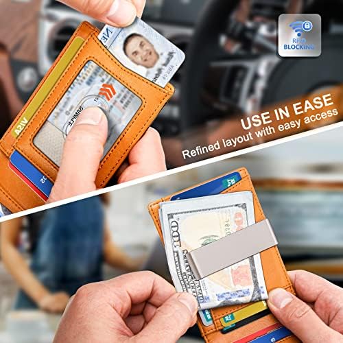 "KS Slim Front Pocket Leather Wallet - RFID Blocking, Money Clip, Gift for Men, Fits 11 Cards, Ideal for Everyday Use, A