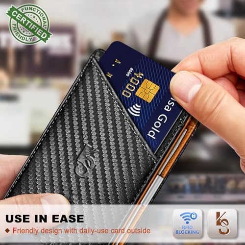 "KS Slim Front Pocket Leather Wallet - RFID Blocking, Money Clip, Gift for Men, Fits 11 Cards, Ideal for Everyday Use, A