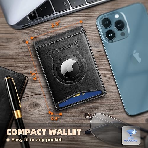 "KS Slim Front Pocket Leather Wallet - RFID Blocking, Money Clip, Gift for Men, Fits 11 Cards, Ideal for Everyday Use, A