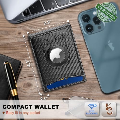 "KS Slim Front Pocket Leather Wallet - RFID Blocking, Money Clip, Gift for Men, Fits 11 Cards, Ideal for Everyday Use, A